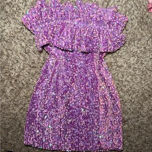 Prom Inspired Purple Sequin Off-Shoulder Mini Dress